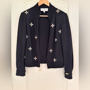 St. John Black Cardigan with Embellished Crosses S